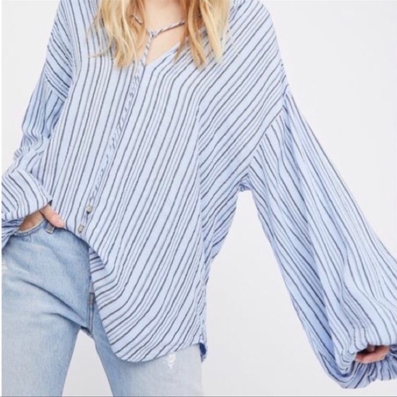 Free People Striped Tunic Top In Blue Stripe - Picture 2 of 3